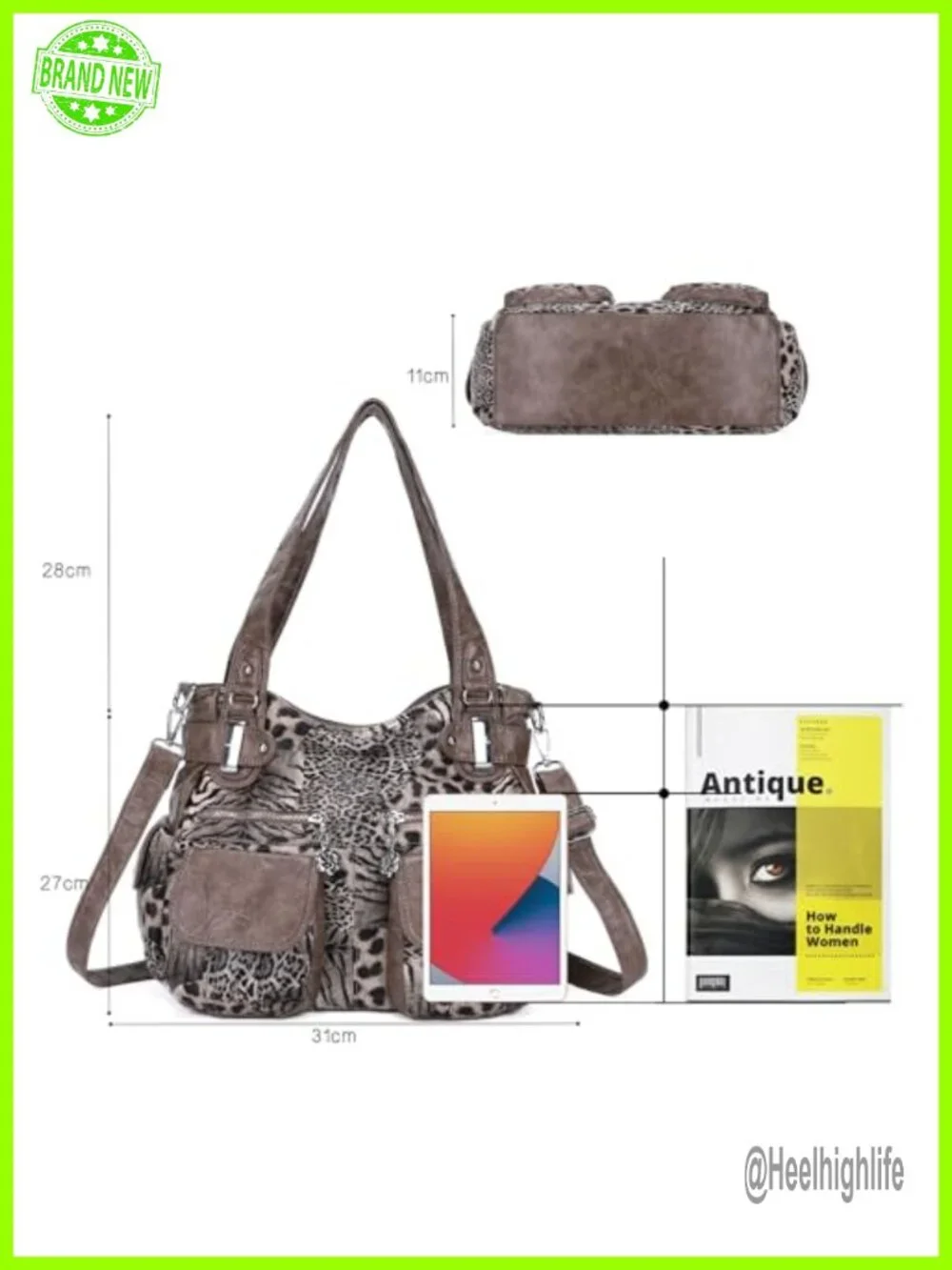 Washed PU Leather Hobo Double Zipper Multi Pocket Tote Shoulder Bag